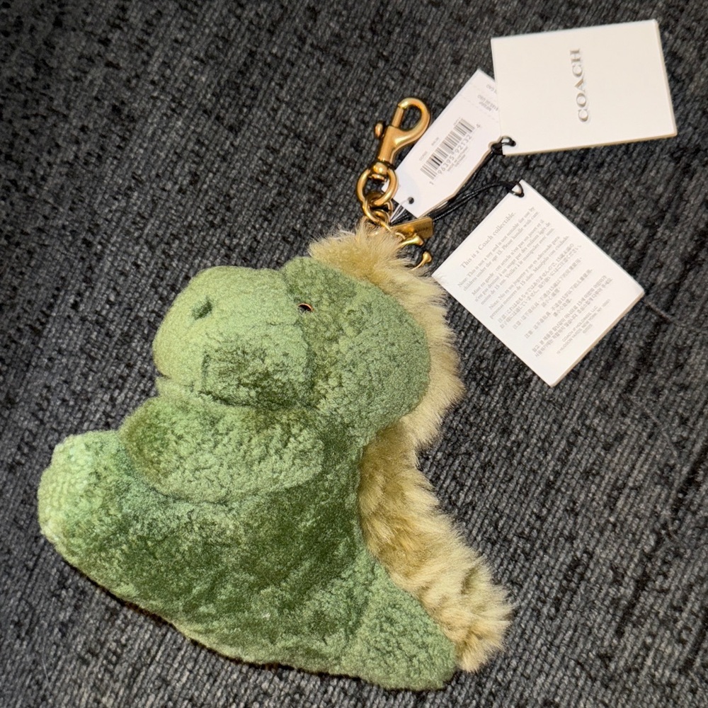 Coach Little Rexy Dino Plushie Bag Charm in Shearling & Suede Brass/Multi NWT